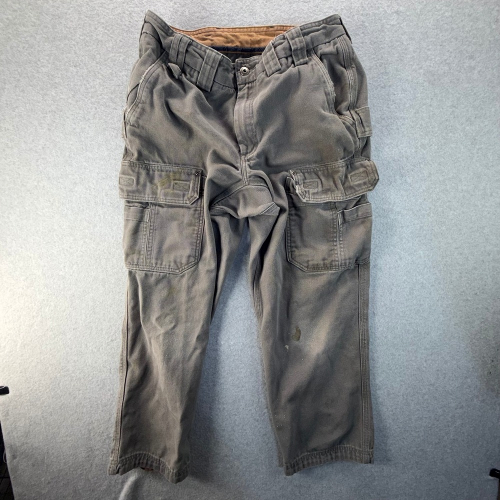 Duluth Trading Co Relaxed Fit Cargo Pants Mens 33x32 Gray Distressed Workwear